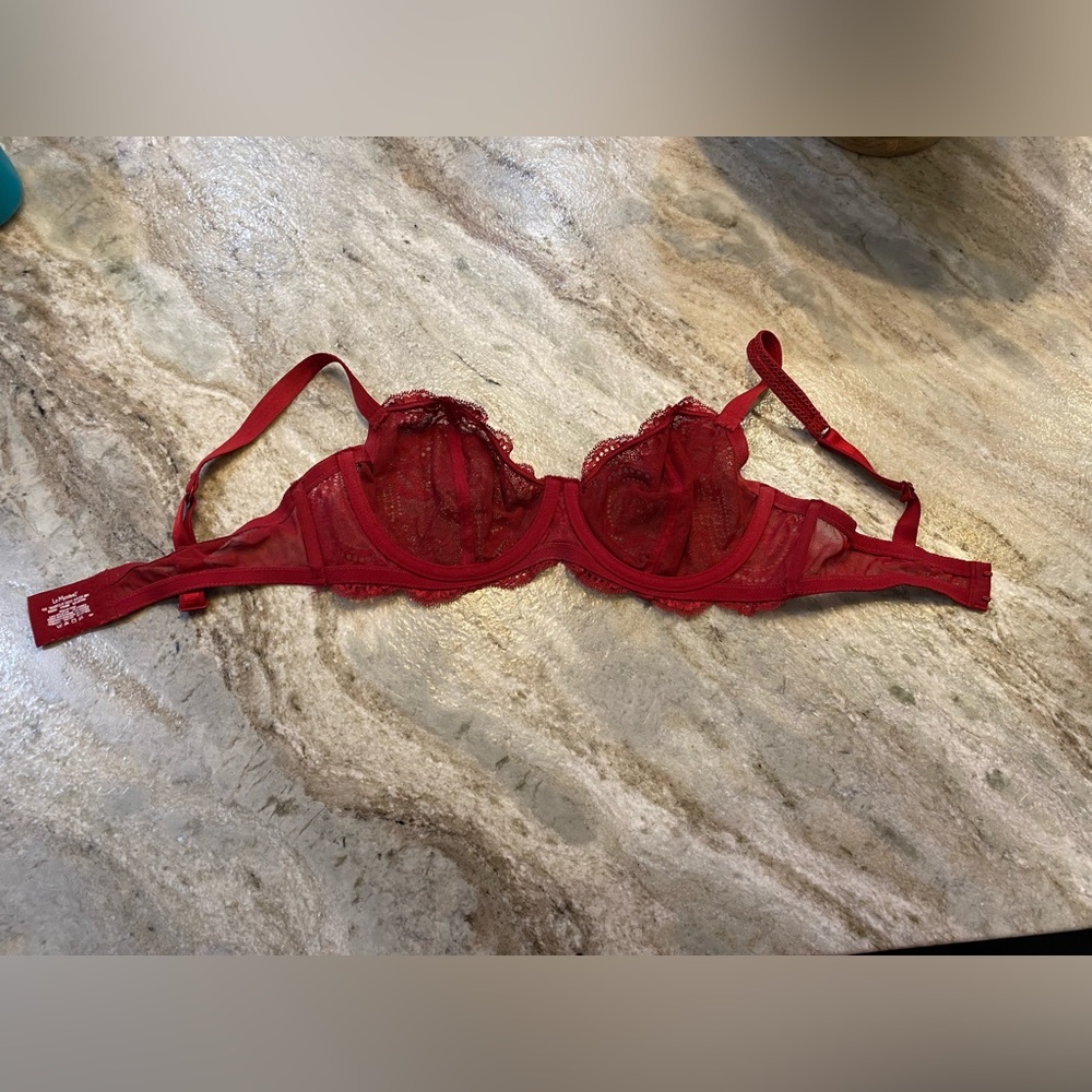 Le Mystere lace Isabella bra & panty set red 32D and small panty - Picture 6 of 6